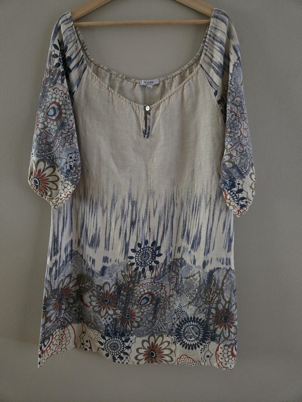 Rosemarine 100% Linen Tunic Made In Italy Floral Boho Vacation
